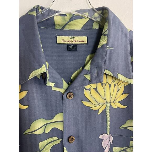 Tommy Bahama XL Silk Button Down Shirt Hawaiian Blue Green Yellow Resort Floral - Picture 2 of 11
